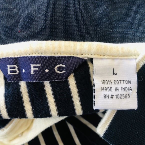 Large Mens Blue White Striped Cotton Short Sleeve BFC Pullover - Picture 2 of 9